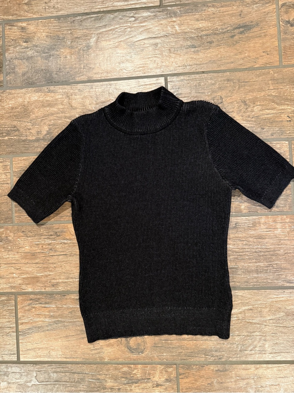 John + Jenn Black Ribbed Mock Neck Top
